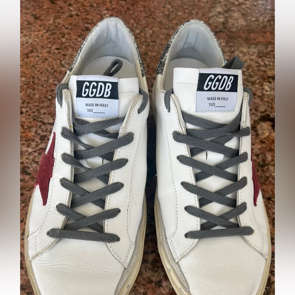 Golden Goose hi star glitter leather suede low top sneakers size 11 women white